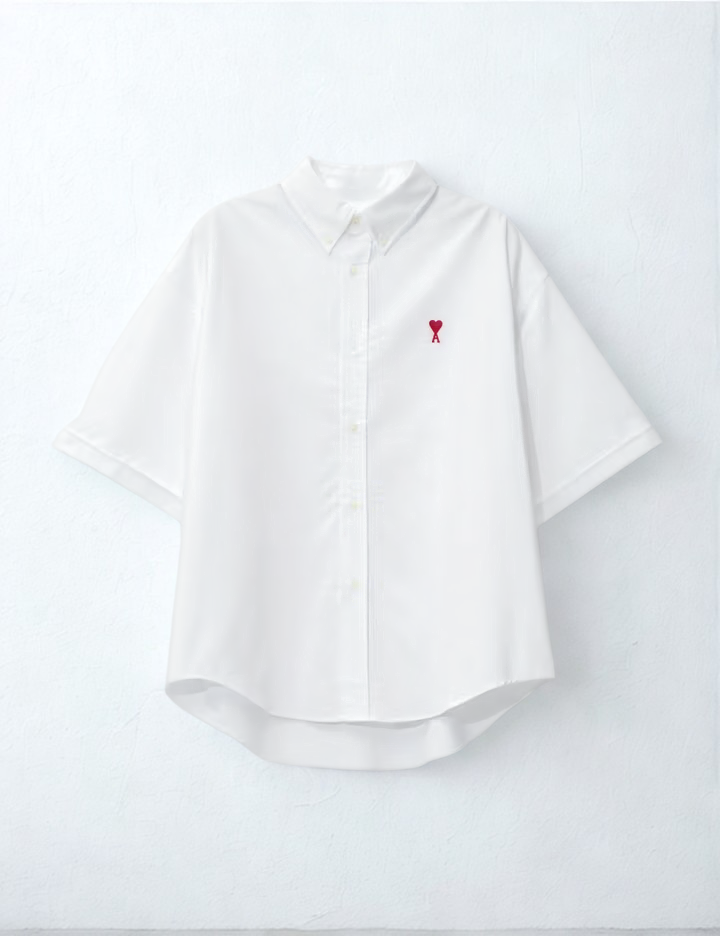 AMI PARIS White Cotton Boxy Fit Short Sleeves Shirt – Vi・Livre AMI PARIS White Cotton Boxy Fit Short Sleeves Shirt – Vi・Livre